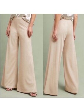 Feather Bone Anthropologie Medium Metallic Blush Wide Leg Pants High Rise